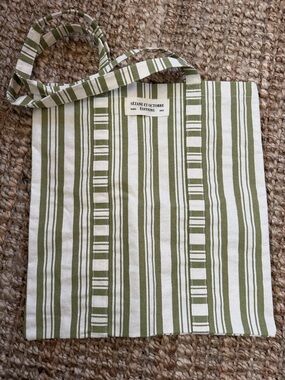 Sézane Et Octobre Green & Cream Striped Canvas Tote